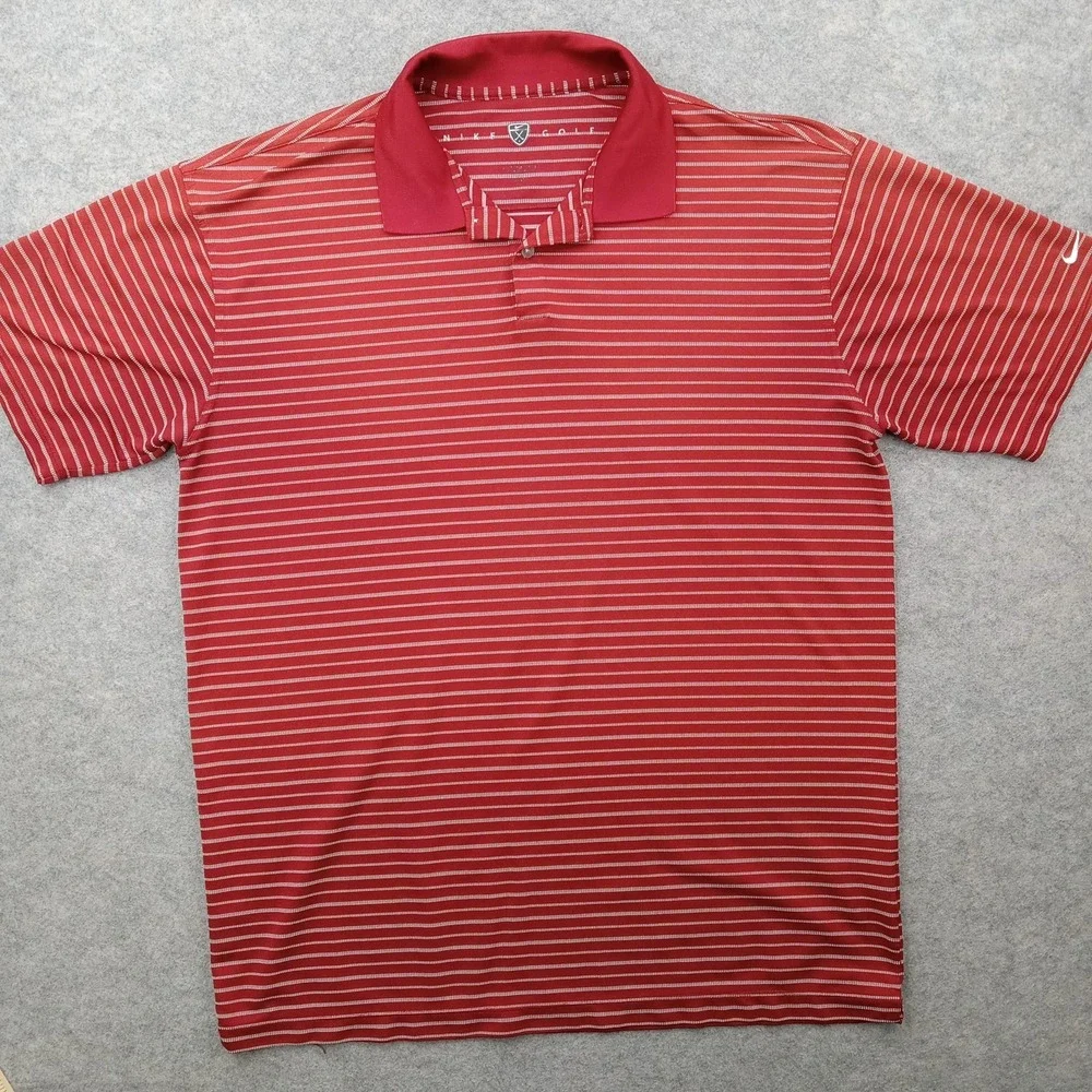 Nike Golf Polo Shirt Mens XL Red Stripe Dri-FIT Golf Performance Knit Top‎